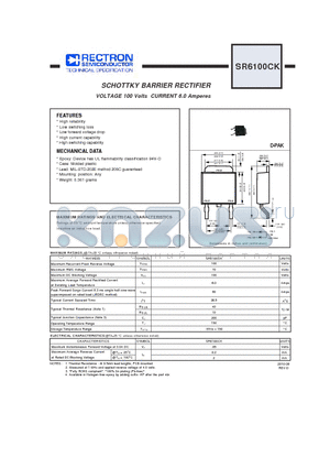 SR6100CK datasheet - SCHOTTKY BARRIER RECTIFIER VOLTAGE 100 Volts CURRENT 6.0 Amperes