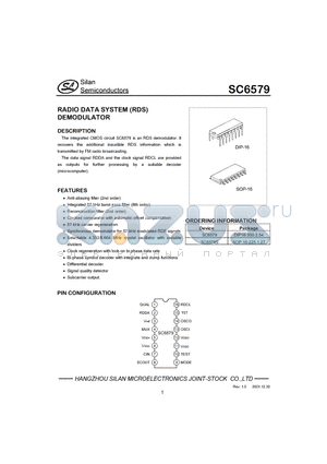 SC6579 datasheet - RADIO DATA SYSTEM (RDS) DEMODULATOR