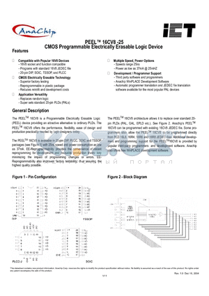 PEEL16CV8 datasheet - CMOS Programmable Electrically Erasable Logic Device