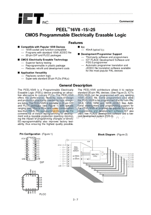 PEEL16V8J-15 datasheet - PEEL6V8 -15/-25 CMOS Programmable Electrically Erasable Logic