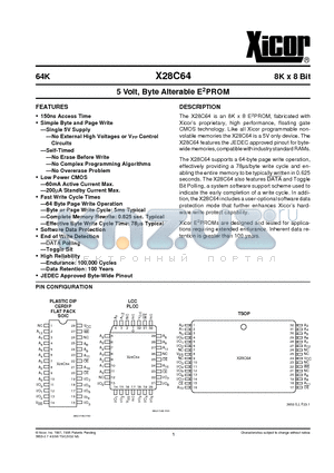 X28C64KI-20 datasheet - 5 Volt, Byte Alterable E2PROM