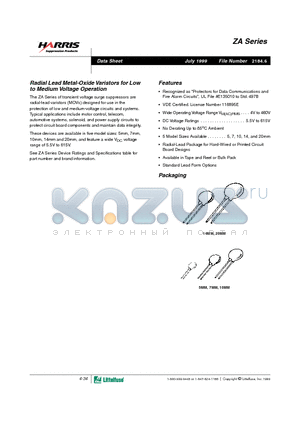 V390ZA05 datasheet - Radial Lead Metal-Oxide Varistors for Low to Medium Voltage Operation