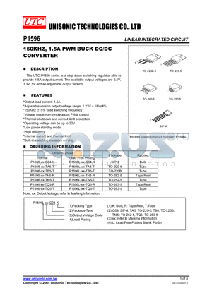 P1596L-50-TN5-R datasheet - 150KHZ, 1.5A PWM BUCK DC/DC CONVERTER