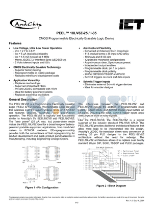 PEEL18LV8ZJ-25L datasheet - CMOS Programmable Electrically Erasable Logic Device