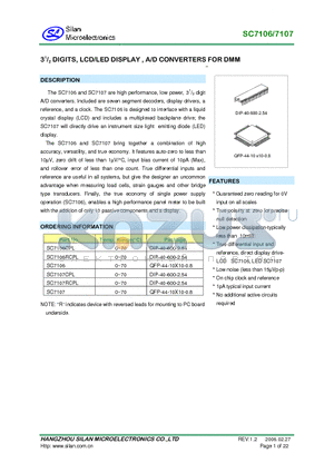 SC7107 datasheet - 3 DIGITS, LCD/LED DISPLAY, A/D CONVERTERS FOR DMM