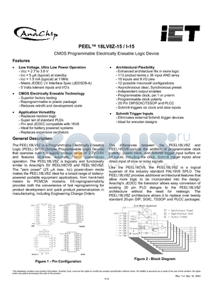 PEEL18LV8ZPI-15 datasheet - CMOS Programmable Electrically Erasable Logic Device
