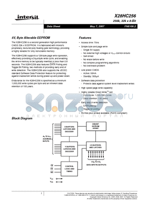 X28HC256DI-90 datasheet - 5V, Byte Alterable EEPROM
