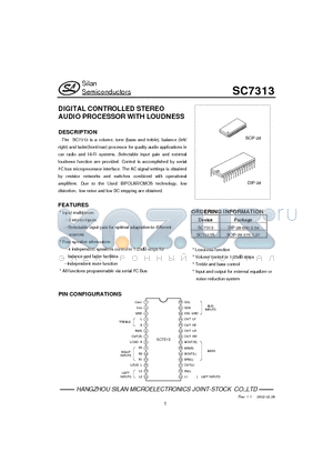 SC7313S datasheet - DIGITAL CONTROLLED STEREO AUDIO PROCESSOR WITH LOUDNESS
