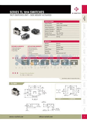 TL1014 datasheet - TACT SWITCHES SMT - SIDE MOUNT ACTUATED