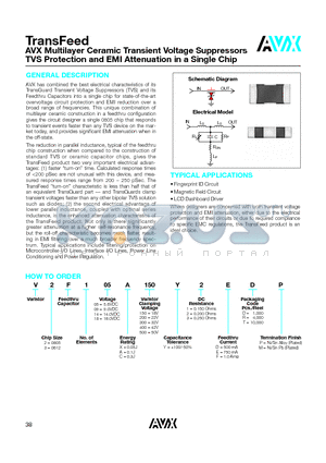 V3F05A150Y1EDP datasheet - AVX Multilayer Ceramic Transient Voltage Suppressors TVS Protection and EMI Attenuation in a Single Chip