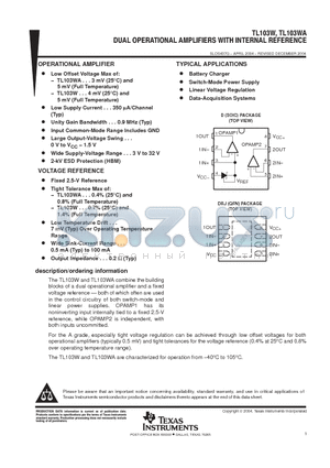 TL103WAID datasheet - DUAL OPERATIONAL aMPLIFIERS WITH INTERNAL REFERENCE