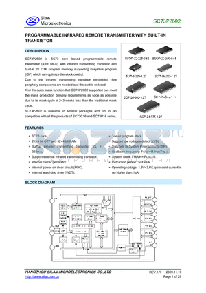 SC73P2602SC1 datasheet - PROGRAMMABLE INFRARED REMOTE TRANSMITTER WITH BUILT-IN TRANSISTOR