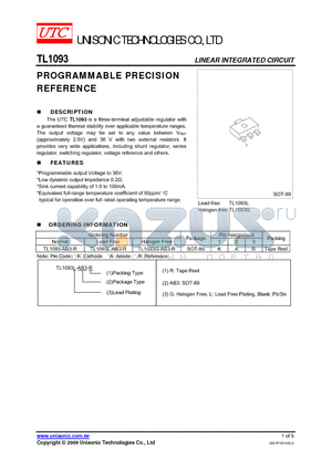 TL1093G-AB3-R datasheet - PROGRAMMABLE PRECISION REFERENCE