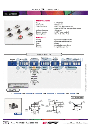 TL1100 datasheet - TACT SWITCHES