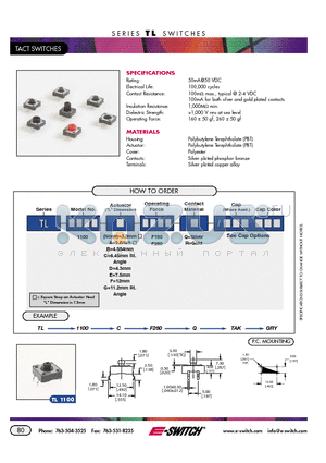 TL1100AF160QGRY datasheet - TACT SWITCHES