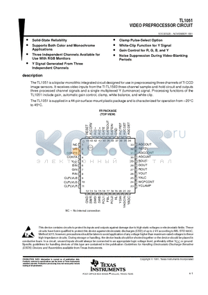 TL1051 datasheet - VIDEO PREPROCESSOR CIRCUIT