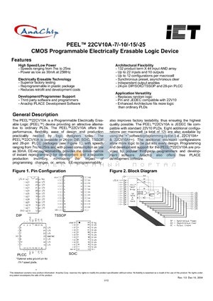 PEEL22CV10AJ-15 datasheet - CMOS Programmable Electrically Erasable Logic Device