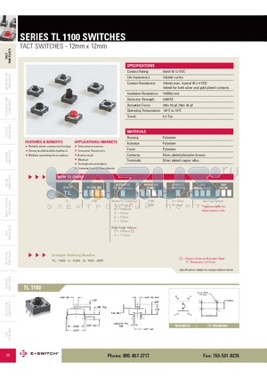 TL1100BF160QGRY datasheet - TACT SWITCHES - 12mm x 12mm