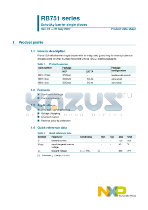 RB751V40 datasheet - Schottky barrier single diodes