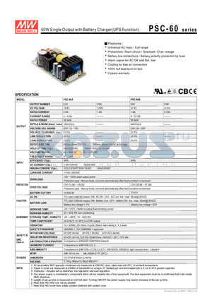 PSC-60A datasheet - 60W Single Output with Battery Charger(UPS Function)