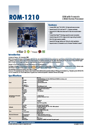 ROM-1210WF-A78AAE datasheet - COM with Freescale i.MX53 Series Processor