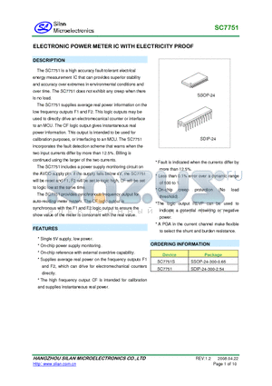 SC7751 datasheet - ELECTRONIC POWER METER IC WITH ELECTRICITY PROOF