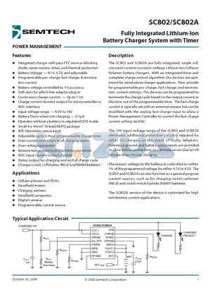SC802_08 datasheet - Fully Integrated Lithium-Ion Battery Charger System with Timer