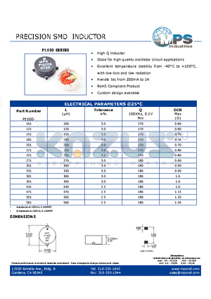 P1600-201 datasheet - PRECISION SMD INDUCTOR