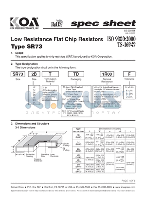 SR732ATTE1R00F datasheet - Low Resistance Flat Chip Resistors