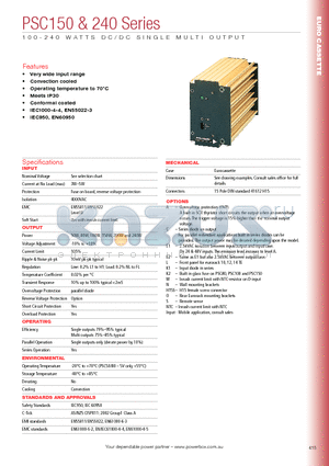 PSC100C15 datasheet - 100 - 240 WATTS DC/DC SINGLE MULTI OUTPUT