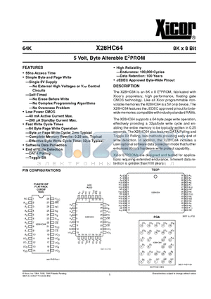 X28HC64DI-50 datasheet - 5 Volt, Byte Alterable E2PROM