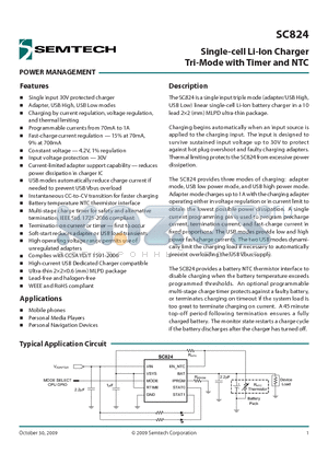 SC824ULTRT datasheet - Single-cell Li-Ion Charger Tri-Mode with Timer and NTC