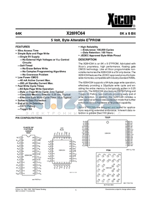 X28HC64DM-70 datasheet - 5 Volt, Byte Alterable E2PROM