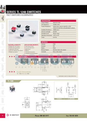 TL1240GQ1JBLK datasheet - TACT SWITCHES ILLUMINATED