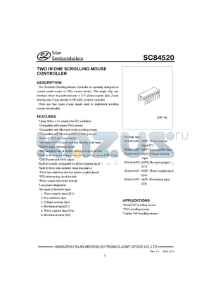 SC84520 datasheet - TWO IN ONE SCROLLING MOUSE CONTROLLER