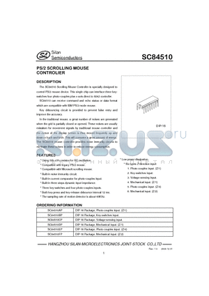 SC84510FP datasheet - PS/2 SCROLLING MOUSE CONTROLIER