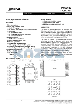 X28HC64FI-90 datasheet - 5 Volt, Byte Alterable EEPROM