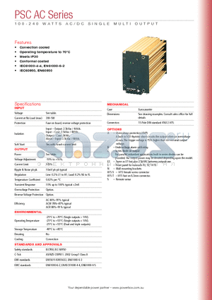 PSC150AC12S5 datasheet - 100 - 240 WATTS AC/DC SINGLE MULTI OUTPUT