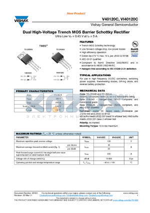 V40120C datasheet - Dual High-Voltage Trench MOS Barrier Schottky Rectifier