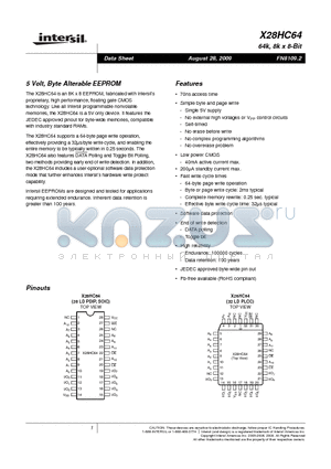X28HC64J-12 datasheet - 5 Volt, Byte Alterable EEPROM