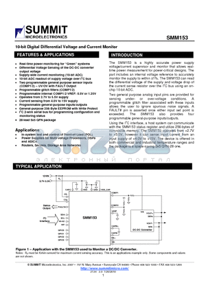 SMM153_10 datasheet - 10-bit Digital Differential Voltage and Current Monitor