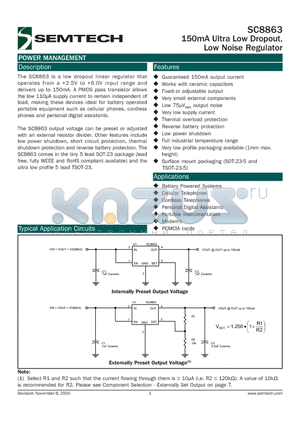 SC8863-250CSKTRT datasheet - 150mA Ultra Low Dropout, Low Noise Regulator