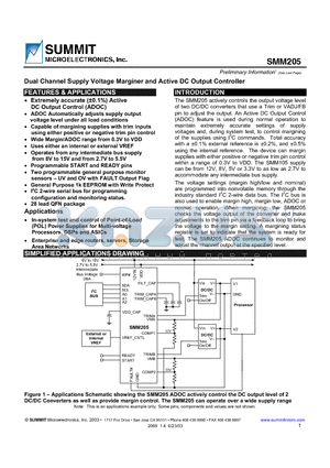 SMM205NR33 datasheet - Dual Channel Supply Voltage Marginer and Active DC Output Controller