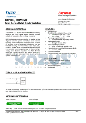 ROV05H datasheet - 5mm Series Metal Oxide Varistors