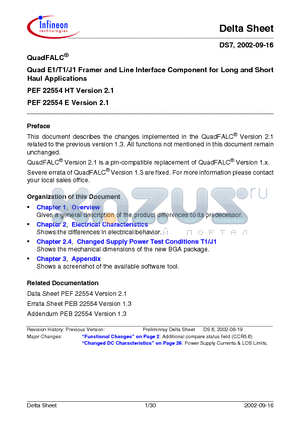 PEF22554E datasheet - Quad E1/T1/J1 Framer and Line Interface Component for Long and Short Haul Applications