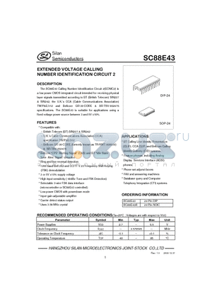 SC88E43 datasheet - EXTENDED VOLTAGE CALLING NUMBER IDENTIFICATION CIRCUIT 2