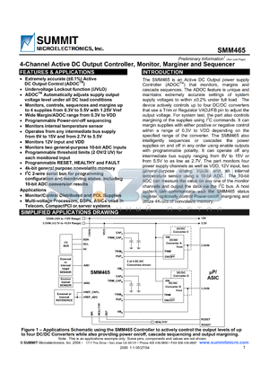 SMM465FCR02 datasheet - 4-Channel Active DC Output Controller, Monitor, Marginer and Sequencer