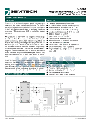SC900 datasheet - Programmable Penta ULDO with RESET and I2C Interface