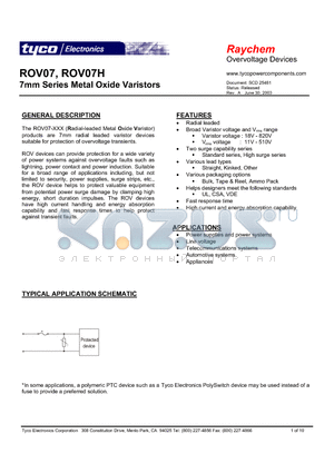 ROV07-241M-2 datasheet - 7mm Series Metal Oxide Varistors