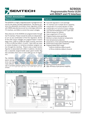 SC900A datasheet - Programmable Penta ULDO with RESET and I2C Interface